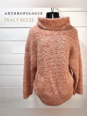 TRACY REESE Anthropologie - Orange Textured Turtleneck Sweater - Size S